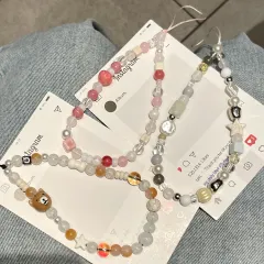 スマホケースストラップ キーホルダー ハンドメイド ビーズ アクセサリー DIY チェーン カメラ バッグチャーム 紛失防止