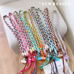 スマホストラップ 携帯ケース ストラップ 固定パーツ 斜め掛け カラフル 麻紐 編み込み 女性向け トレンド