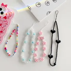 携帯ストラップ 青 花 短め スマホアクセサリー 女性用 ハート スマイル