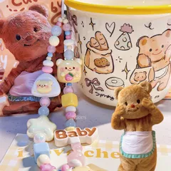 ビーズ 携帯ストラップ クマ カメラ チェーン 落下防止 装飾