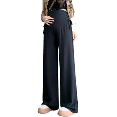 [ReiLuana] マタニティ ワイド パンツ 楽ちん ウエスト 調整 産前 産後 リブ 素材 ストレッチ ルームウェア (JP, アルファベット, L, ブラック) [ブラック] [L]