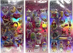 シャカシャカ音が鳴る♪キラキラ光沢シャイニングマジック3D立体シール！3枚セットガーリーでファンタジーな世界観! プレゼントご褒美