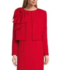 プレストンアンドヨーク レディース アウター コート クルーネック クレープ ジャケット Preston York Brittani Crepe Oversized Bow Front Crew Neck Long Sleeve Snap Front Coor