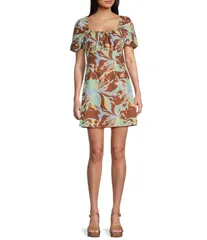 ジービー レディース トップス ワンピース フラワー柄 プリント エンパイア フラワー GB Floral Print Puff Sleeve Empire Waist Dress Brown Multi ブラウン