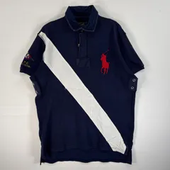 古着 90's/90年代 ポロバイラルフローレン Polo by Ralph Lauren 鹿の子 半袖 ポロシャツ バックデザイン メタルボタン ビッグポニー L  ネイビー系 ツートン メンズ