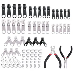 修理コート 荷物/手芸 財布裁縫/手作り/服装/ /バッグに使用でき 多機能ジッパーヘッド ファスナー引っ張り ジッパー ジッパー DIY 簡単ジッパー修理屋さんに適用(86pcs入り) 交換用 縫製 修理用ペンチ２個付き ファスナー修理キット