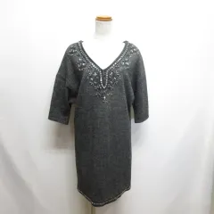ダイアグラム グレースコンチネンタル Diagram GRACE CONTINENTAL ビジュー装飾 ウール ワンピース 36 チャコールグレー 七分袖 ドルマン 裏地付き