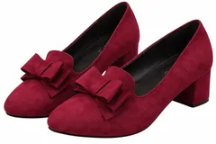 [RosaSolFeliz] リボン パンプス ローヒール レディース オペラ シューズ りぼん 靴 ドレス 上品 ヒール ディース 女性 5.5センチ 太ヒール 入学式 卒業式 発表会 イベント 通学 デート 普段 日常 [ワインレッド] [24.0 cm]