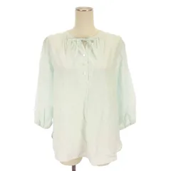 ジェイプレス J.PRESS コットンアセVis ストライプ ギャザー ブラウス シャツ 七分袖 ギャザー 緑 ライトグリーン 9