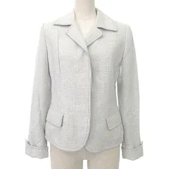 23区 オンワード樫山 美品 シルク混 ジャケット レーヨン ラメ入り インボタン 背抜き 40 L相当 ライトグレー ■YHS4 A0919
