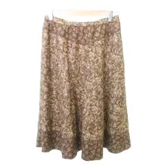 レリアン Leilian 美品 スカート ひざ丈 フレア 花柄 フラワー 薄手 11 約Lサイズ 茶 ブラウン ■YHS7