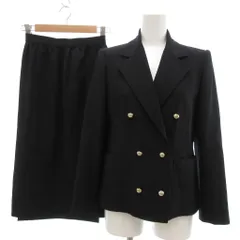 ジバンシィ GIVENCHY Nouvelle Boutique Reproduced by DAIMARU ヴィンテージ スーツ セットアップ ダブルブレザー ボックスプリーツスカート ウール ゴールドボタン 6 黒 ブラック /UO ■MNK2のサムネイル