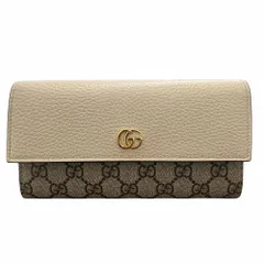 グッチ GGマーモント オフホワイト 456116 PVC レザー ゴールド金具 ブラウン キャンバス シンプル レディース 長財布 GUCCI