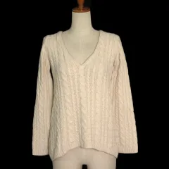 ザラ ZARA セーター ニット Vネック ケーブル編み コットン アンゴラ M ベージュ