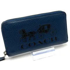 コーチ COACH 長財布 ラウンドファスナー お札入れ 男女兼用 ブルー ブラック レザー