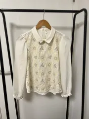 レースフラワーブラウス 白 長袖 1036