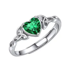 [ChicSilver] 指輪 レディース ハート リング シルバー925 ジルコニア フリーサイズ エメラルド 5月 誕生石 アクセサリー 0