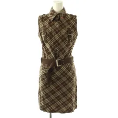 バーバリーブルーレーベル BURBERRY BLUE LABEL チェック ノースリーブワンピース ベルト付き 38 茶 ピンク ベージュ /CX ■OS