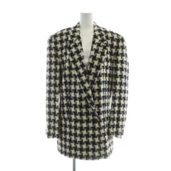 ジャンニヴェルサーチ ヴェルサーチェ GIANNI VERSACE ヴィンテージ 90s ダブル テーラード ジャケット ブレザー ミドル 総裏地 チェック 総柄 44 黒 ブラック アイボリー ■GY18 /MQのサムネイル