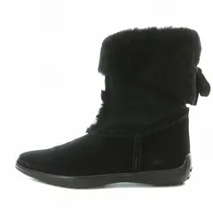 トッズ TOD'S ショートブーツ ムートン スエード ボア リボン 黒 ブラック /BB