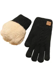 [ブブ オーハナ] ニット 裏 ボア 手袋 スマホ タッチ パネル 携帯 対応 防寒 保温 二重構造 レディース 女性 用 秋 冬 春 物 温かい あたたかい あったかい 無地 シンプル 手ぶくろ てぶくろ ニット手袋 カジュアル (ブラック) [ブラック]