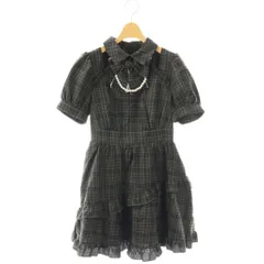 アンクルージュ ANK ROUGE リボン パール チェック ワンピース 半袖 ミニ M グレー 黒 /NR ■OS