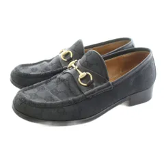 グッチ GUCCI GGキャンバス ホースビット ローファー モカシン ロゴ 36 黒 ブラック 100 0255/9 /KU ●D