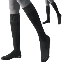 [ブブ オーハナ] 五本指 ハイソックス ヨガ スポーツ 滑り止め フィット感 通気性 伸縮性 リブ 長め 靴下 膝下 丈 レディース (JP, 数字サイズ, 22.5 cm, 24.0 cm, 2,  [黒 2足セット] [2] [22.5-24.0 cm]