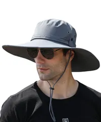 [Lunenon Soleil] つば広ハット サファリハット メンズ 日焼け防止 夏 アウトドア UVカット つば広キャップ 涼しい 大きいサイズ つば広帽子 釣り キャンプ 登山 日よけ 軽量 漁夫帽 折りたたみ可 防風 [グレー] [Free Size]