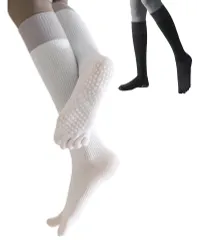 [ブブ オーハナ] 五本指 ハイソックス ヨガ スポーツ 滑り止め フィット感 通気性 伸縮性 リブ 長め 靴下 膝下 丈 レディース (JP, 数字サイズ, 22.5 cm, 24.0 cm, 2,  [黒 白 セット] [2] [22.5-24.0 cm]