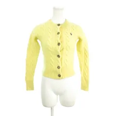 ポロ ラルフローレン POLO RALPH LAUREN ニットカーディガン クルーネック 長袖 カシミヤ混 ロゴ刺繍 XS 黄 イエロー /AH42 ■ECC001