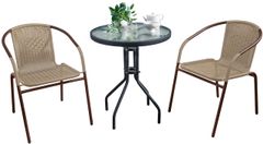 【迅速に発送】リビングアウト(Living Out) ラタン調ガーデンテーブルセットII 3点セット チェア2脚 スタッキング可能 ガラステーブル スタッキング可能 テラス ガーデンファニチャー カフェテーブル 新型 お手軽コーディネイト パ 5917ab30