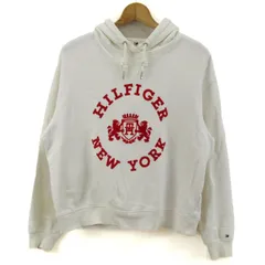トミーヒルフィガー パーカー トップス プルオーバー スウェット メンズ Mサイズ 白×赤 TOMMY HILFIGER 【中古】