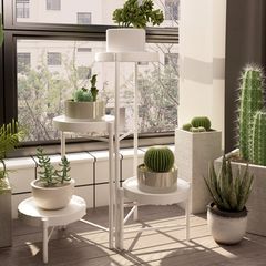 【迅速に発送】フラワースタンド ガーデンラック 室内/屋外 玄関 花台 観葉植物 園芸ラック 植木鉢台 花棚 盆栽 組み立て簡単 調節可能 植木鉢台 おしゃれ (ホワイト, 4段) 083a252e