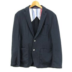 ビームスライツ テーラードジャケット アウター ストライプ柄 メンズ Mサイズ 黒×紺 BEAMS LIGHTS 【中古】