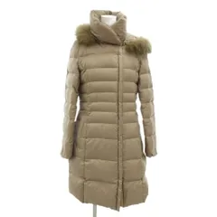 23区 オンワード樫山 ダウンコート 38 グレージュ スタンドカラー ラクーンファー フード付き /UO ■GY58