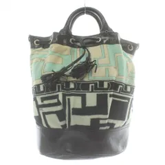 エミリオプッチ EMILIO PUCCI ハンドバッグ ショルダー 2WAY タオル地 レザー 総柄 タッセル 黒 ブラック 青 ブルー /XZ ■GY18のサムネイル