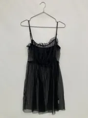 Heather ヘザー キャミソール F ブラック 無地 レース フリル カップなし