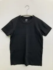 UNIQLO U ユニクロユー Tシャツ/カットソー S ブラック 無地 ミドル丈 半袖 クルーネック(丸首)