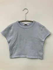 ZARA ザラ Tシャツ/カットソー USA M スカイブルー 無地 ショート丈 半袖 クルーネック(丸首)