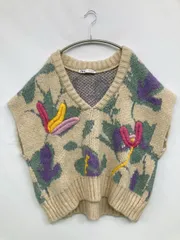 ZARA ザラ ベスト USA M ベージュ 花柄・ボタニカル柄 刺繍