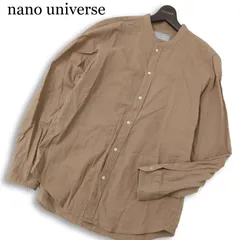 nano universe ナノユニバース 春夏 麻★ フレンチ リネン バンドカラー 長袖 オーバーサイズ シャツ Sz.L メンズ