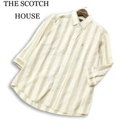 THE SCOTCH HOUSE スコッチハウス 春夏★ ロゴ刺繍 マルチ ストライプ ７分袖 ボタンダウン シャツ Sz.L メンズ