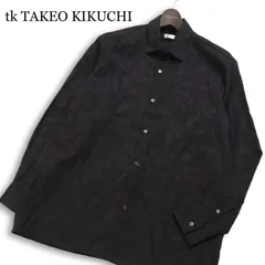 tk TAKEO KIKUCHI タケオキクチ 通年 レーヨン★ 植物柄 総柄 長袖 ボタンダウン シャツ  Sz.M メンズ 黒 ブラック