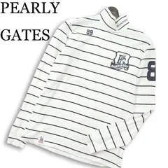 PEARLY GATES パーリーゲイツ ゴルフ 通年 ロゴプリント★ 長袖 ボーダー モックネック シャツ Sz.5 メンズ 白