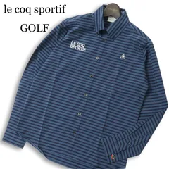 le coq sportif GOLF ルコック スポルティフ ゴルフ 通年 ロゴ刺★ 長袖 ボーダー ボタンダウン シャツ Sz.M メンズ 紺
