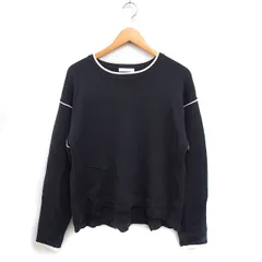 グローバルワーク GLOBAL WORK 配色ライン ニット セーター 長袖 丸首 F チャコール ホワイト 白 /FT15