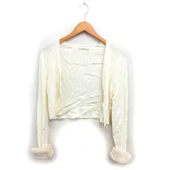 ローズティアラ Rose Tiara フェイクファー カーディガン ニット ショート オープン リブ 長袖 38 オフホワイト /NT25