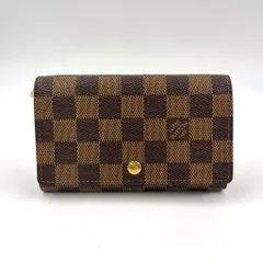 LOUIS VUITTON ポルト モネ ビエ トレゾール ダミエエベヌ ダミエエベヌ レザー×PVC ブラウン 二つ折り財布 ゴールド N61730
