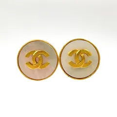 CHANEL ヴィンテージ ココマーク シェルサークル GP ゴールド イヤリング